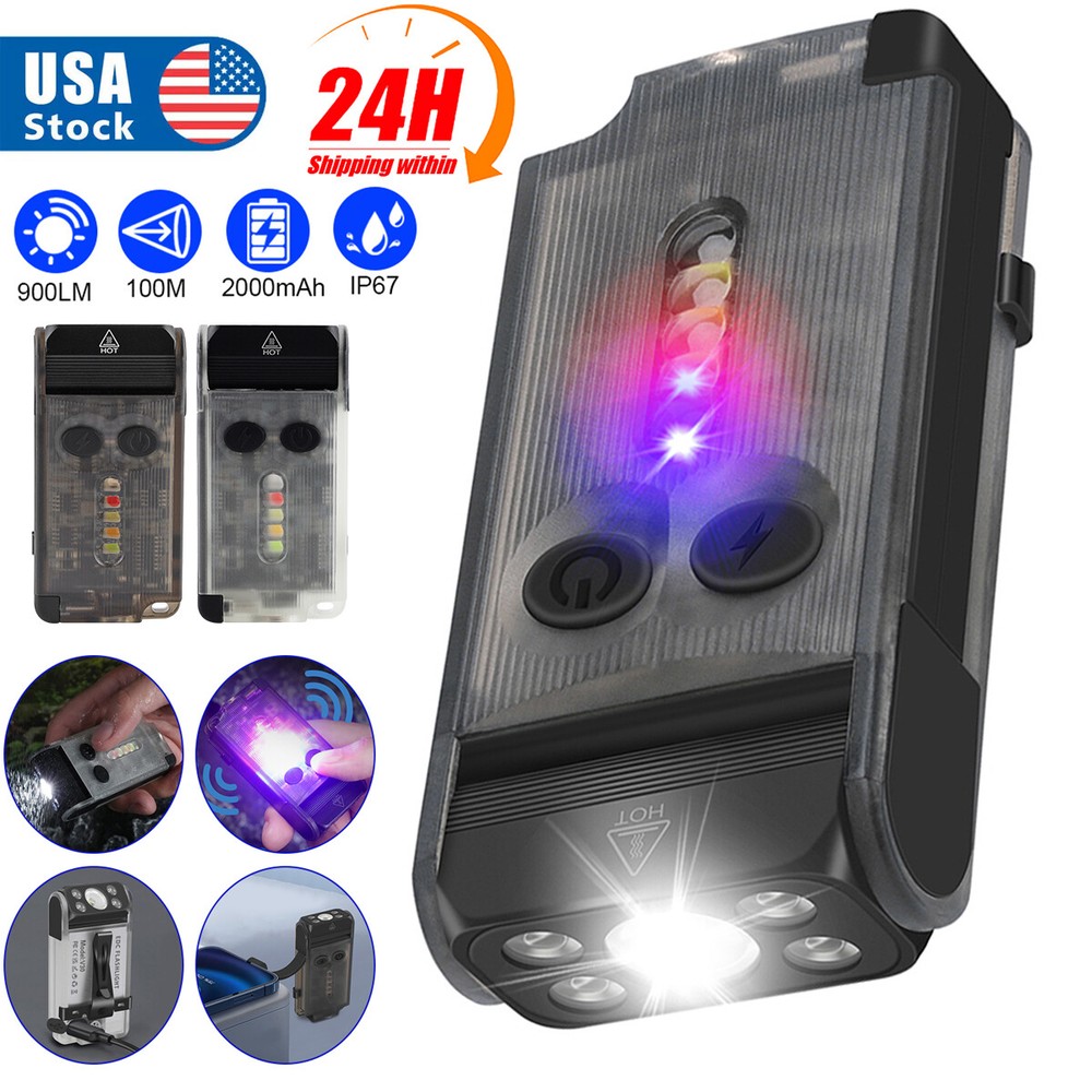 Rechargeable BORUiT V30 LED Keychain Flashlight Type-C Torch Work Light 120DB