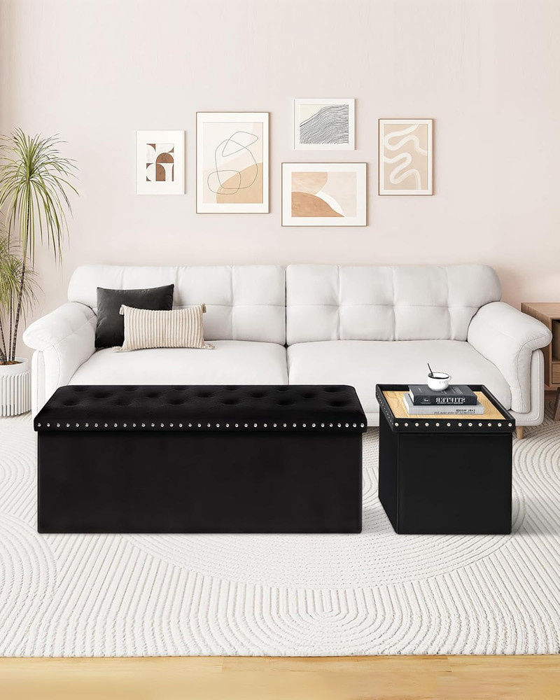 Storage Ottoman Bench, Folding Tufted Ottomans with Storage, Extra Large 140L To