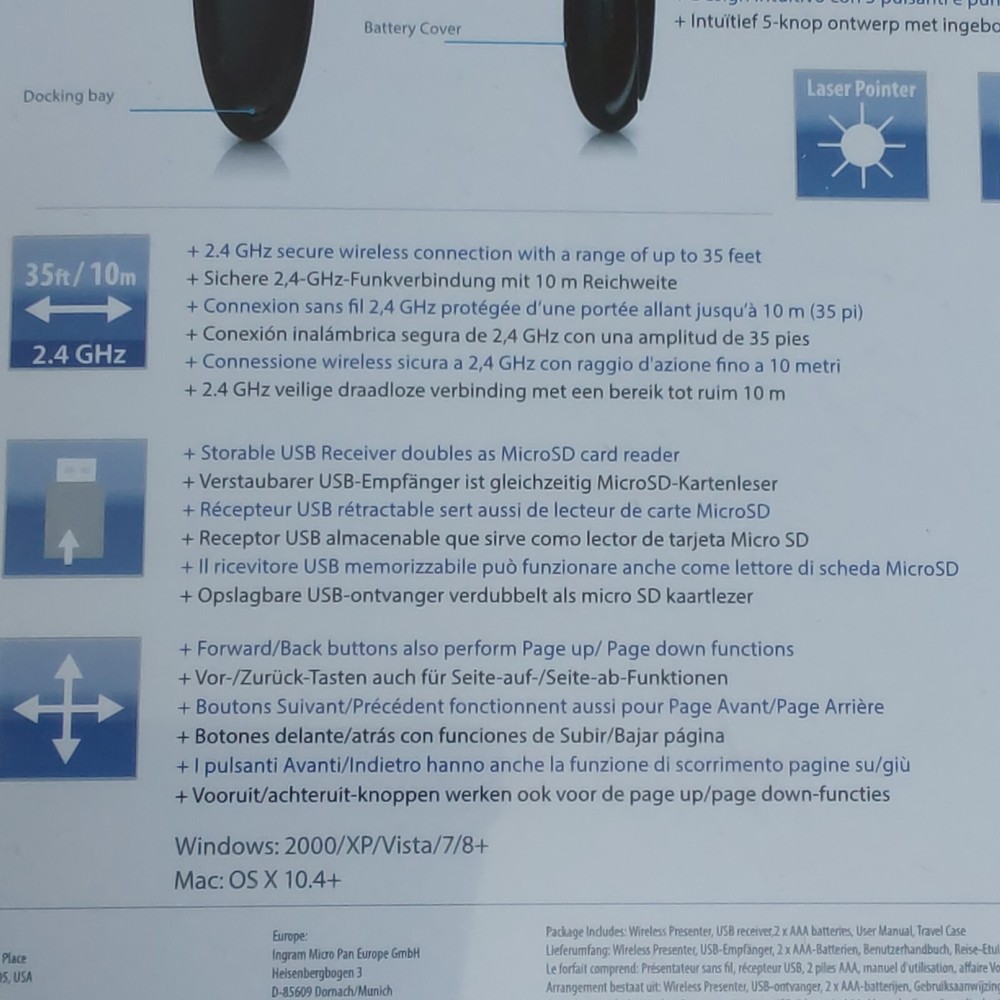 V7 Professional Wireless Presenter with MicroSD card Reader Plug play USB