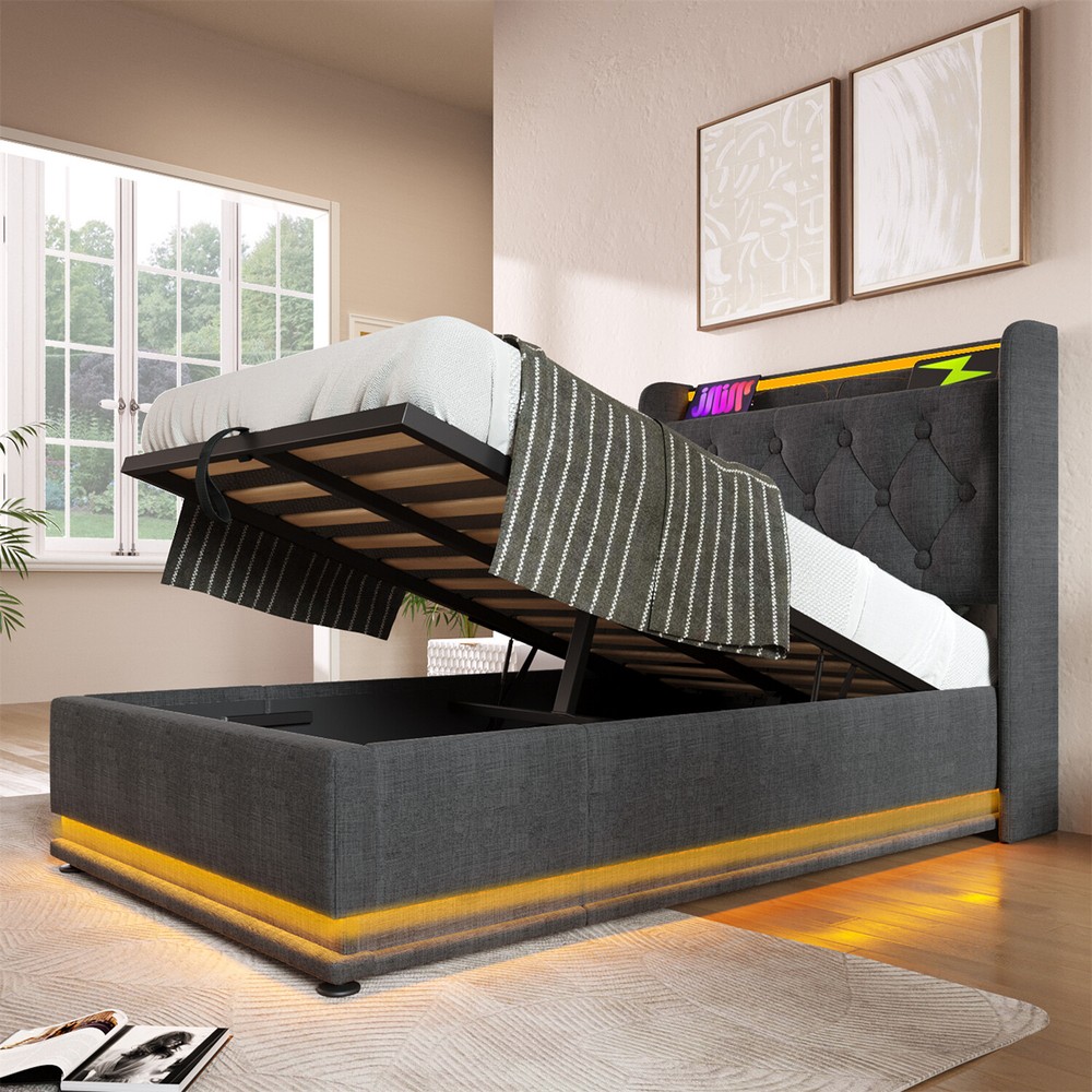 Twin/Full/Queen/King Size Upholstered Platform Bed w/ Hydraulic Storage System