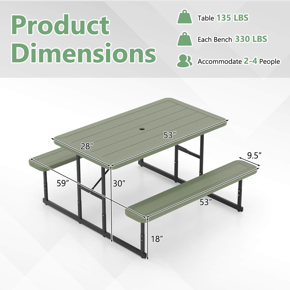 Picnic Table Bench Set for 2-4 People Outdoor Rectangular Camping Dining Table