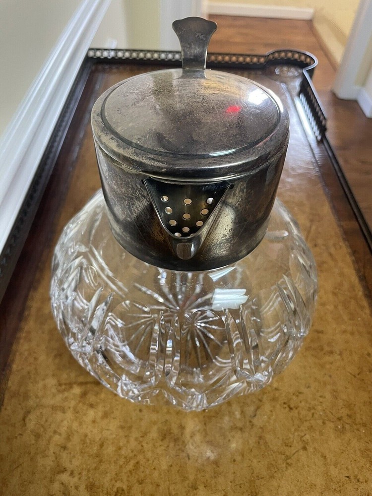 Antique Cut Glass Silver Plate Pitcher 9” Tall