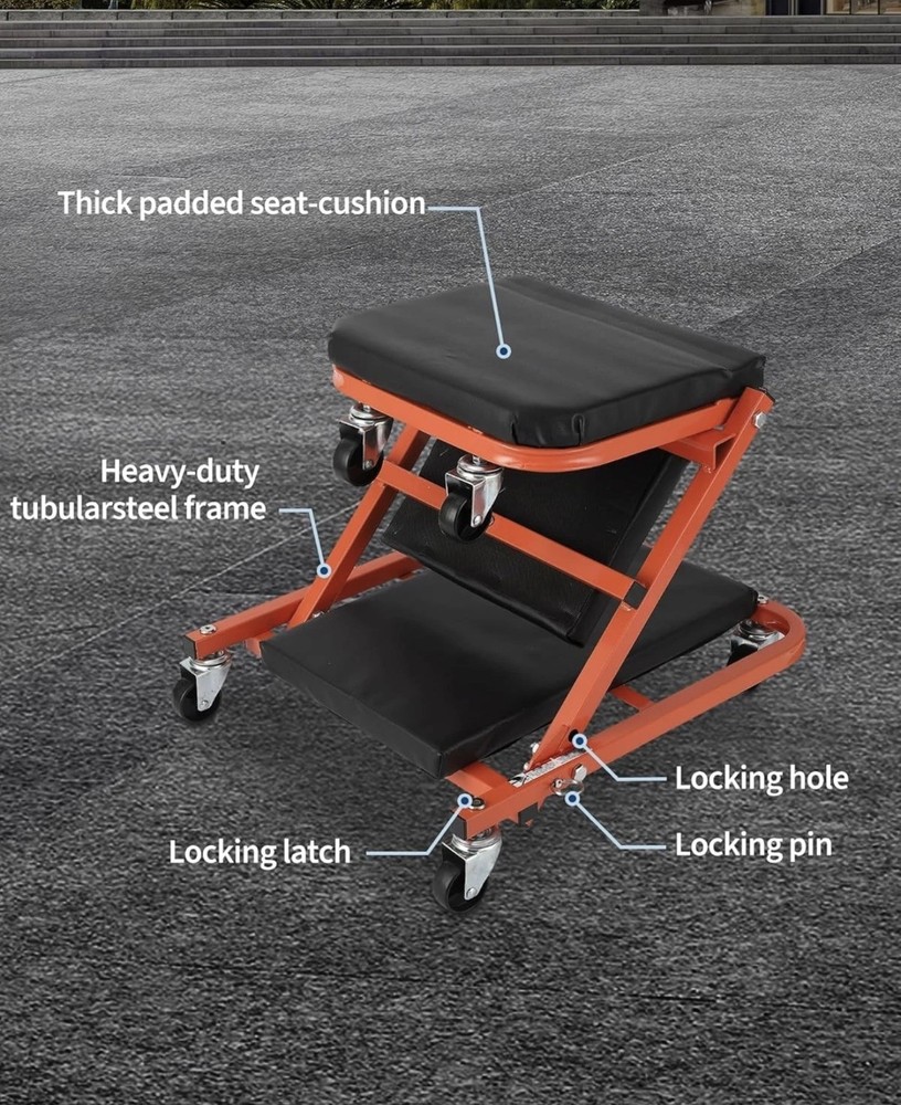 36" Rolling Foldable Automotive Creeper Rolling Portable Red Foldable Creeper