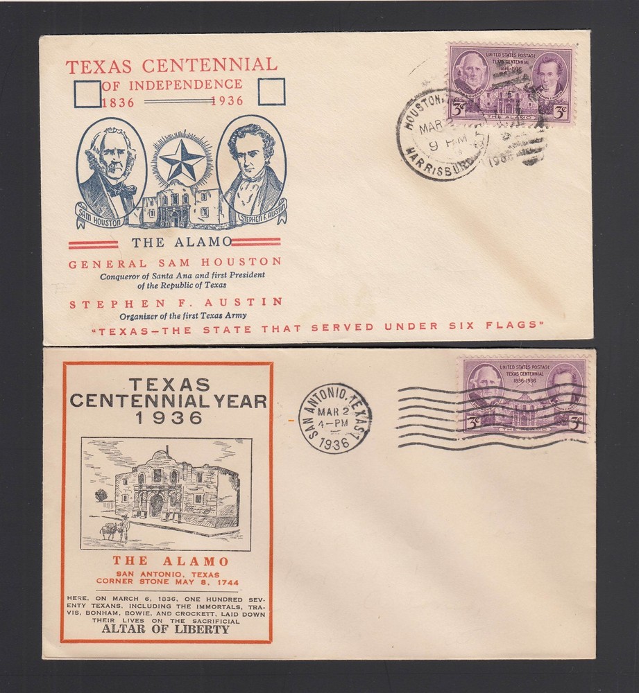 FDC: #776 1936 3c Texas - (2) UNOFFICIAL- Different Cachets