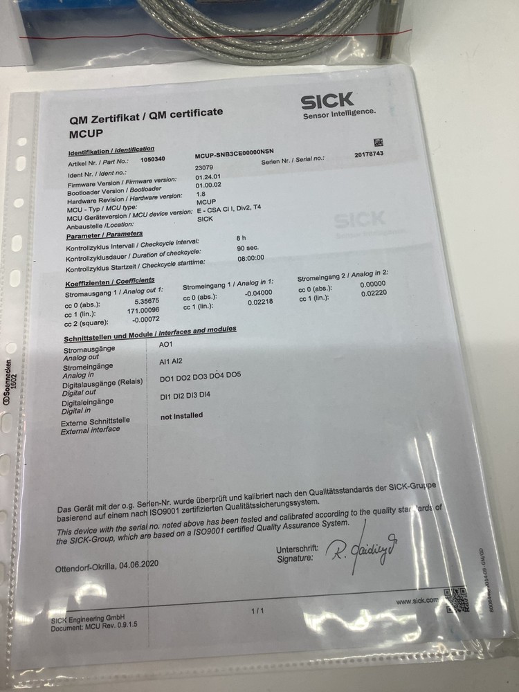 SICK FLOWSIC100 Flare Software CD Instructions QM Certificate USB Cable