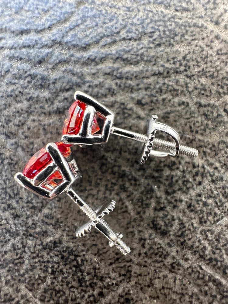 Real Ruby Red Moissanite Screwback Stud Earrings 925 Silver 3-8mm Iced Pass Test