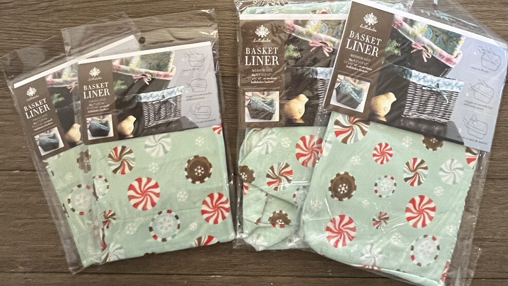 Hullabaloo Peppermint Blizzard Basket Wrap Liners 2 Medium 2 Small Stretch Xmas