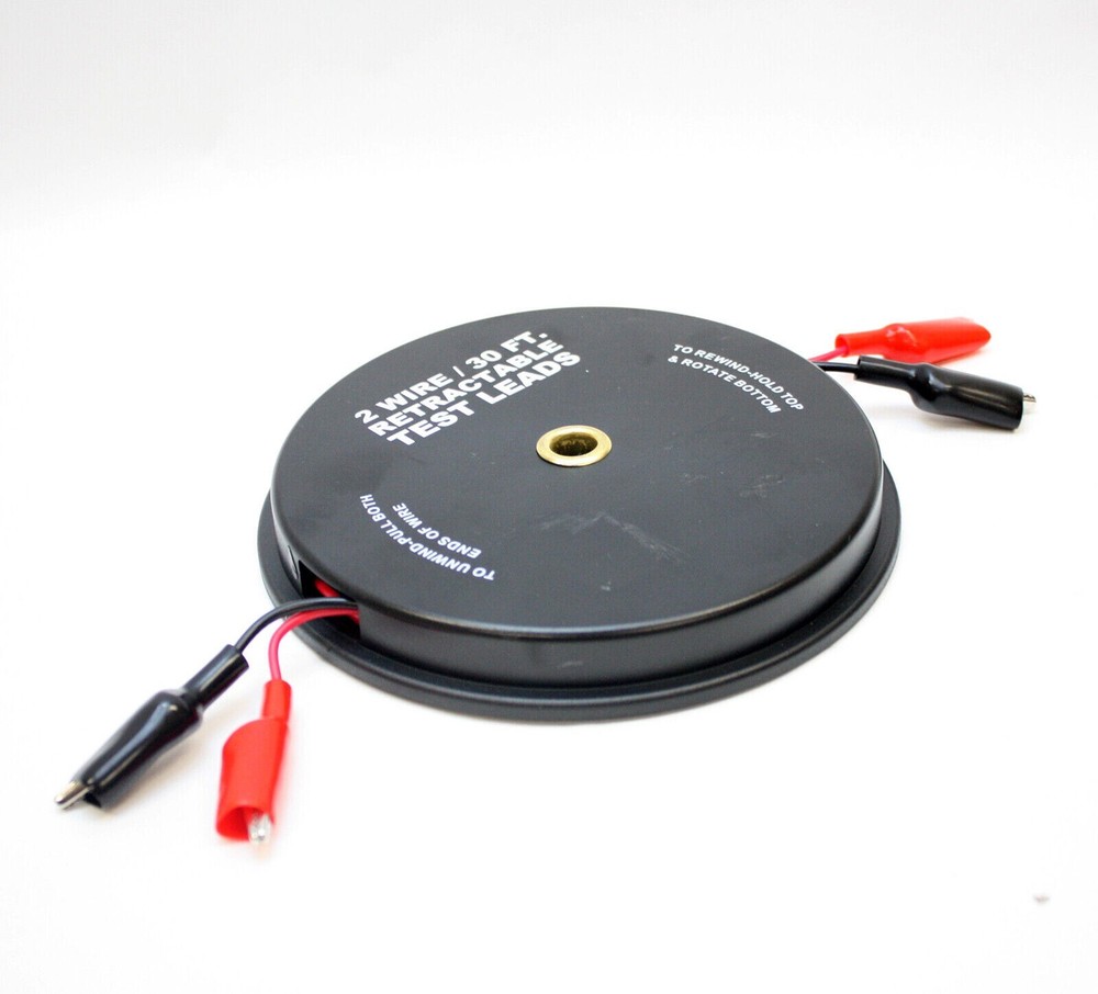 2 Wire 30 FT Retractable Test Leads 18 Gauge Alligator Clips Electrical Testing