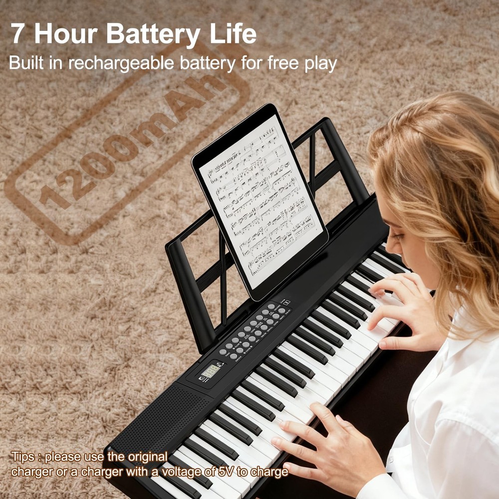 Electronic Piano Keyboard,Bluetooth Foldable 61 Key Semi-Weighted Digital Pianos