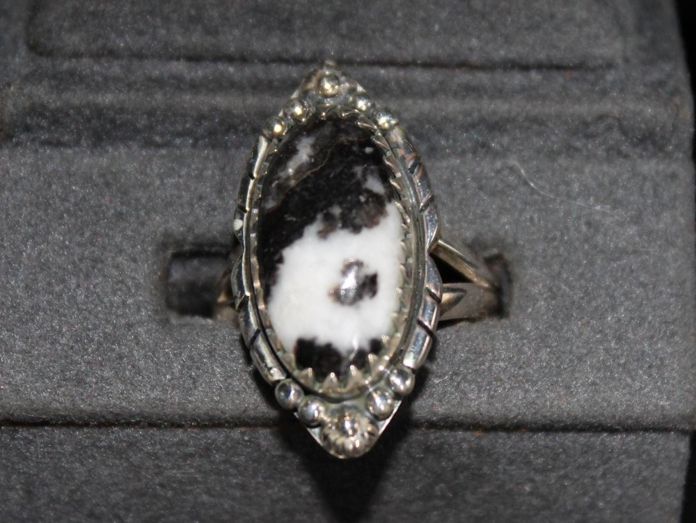 Hada White Buffalo and Sterling Silver Ring  Size Various sizes & patterns