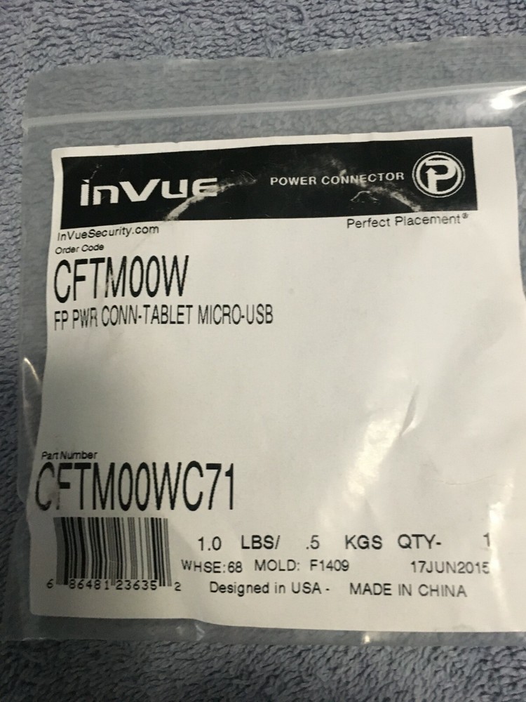 InVue FP Conn-Tablet Micro-USB Part# CFTM00WC71-New