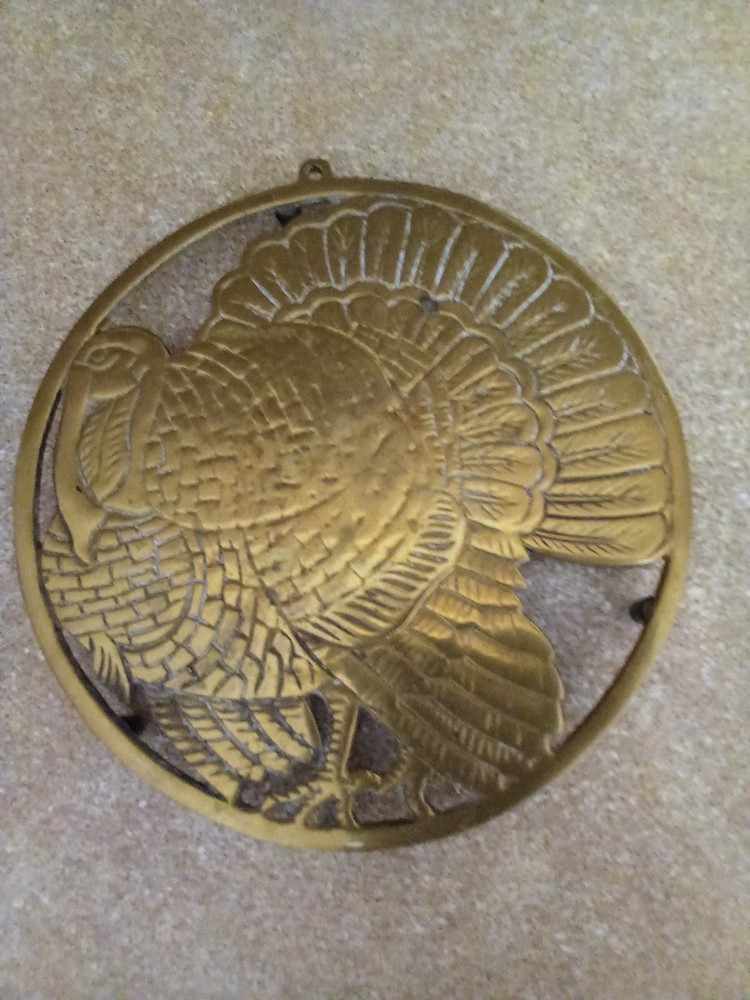 Brass Turkey Trivet, 7 1/4 inches diameter, solid brass