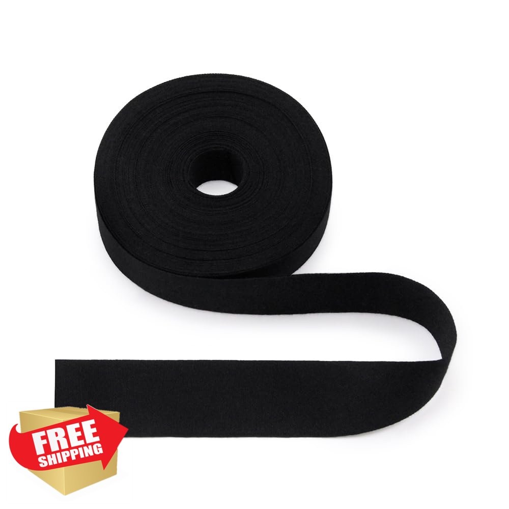 SEMINI 1'' Black Cotton Webbing Ribbon 10yds Plain Weave Sewing
