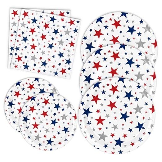 72Pcs Patriotic Party Tableware Set Red Blue Star Disposable Dinnerware 48Pcs