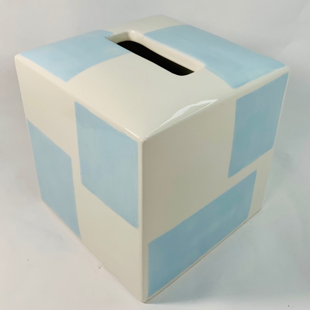 Jonathan Adler Happy Home Ceramic Tissue Kleenex Cover Blue White