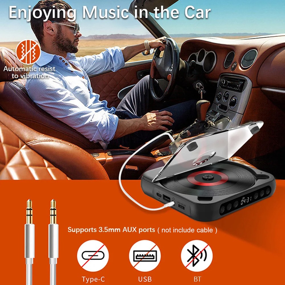 CD Player Portable Music Player Runner A-B Repeat Timer for Home Bluetooth