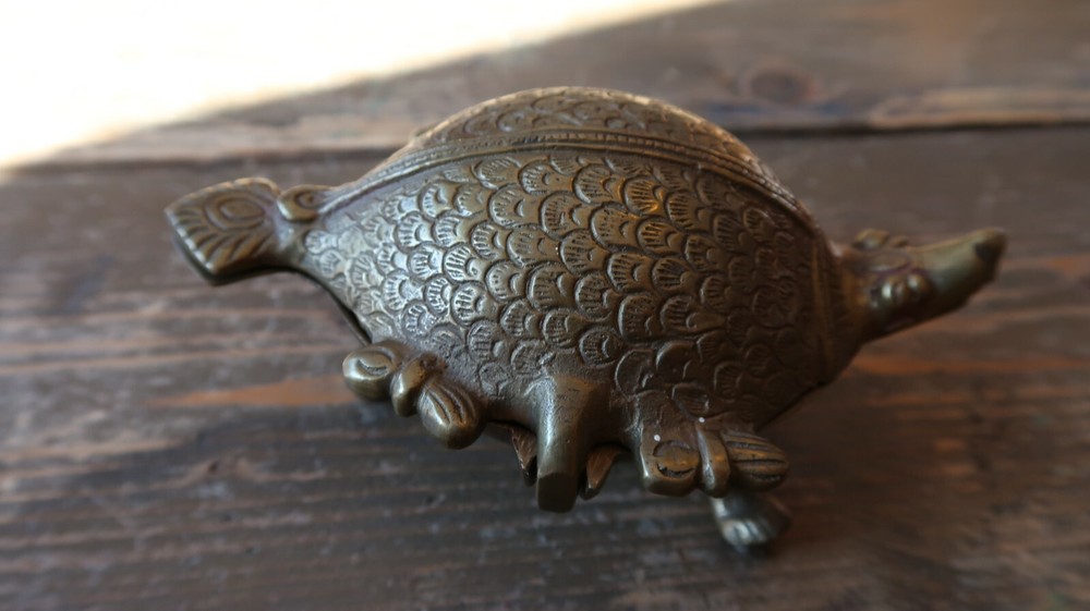 Antique Footed Brass Softshell Turtle Trinket Box 5"
