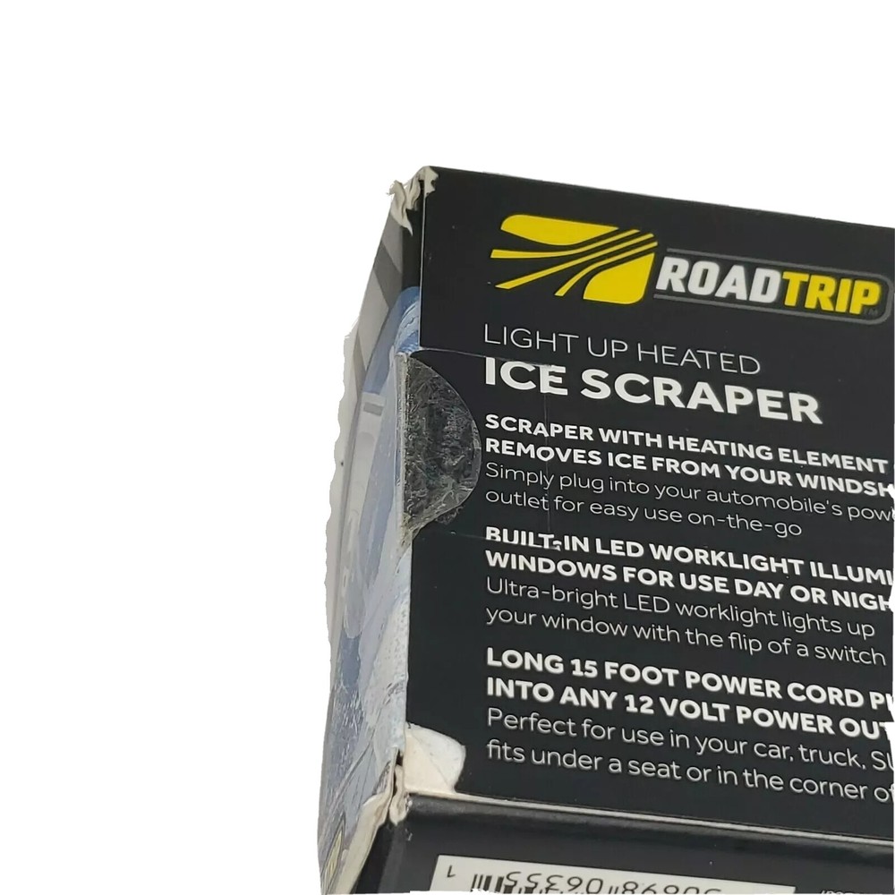 RoadTrip Windshield Ice Scraper Heated, LED Lighted, 12 Volt Adapter, 15 Ft Cord