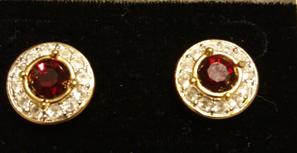 SWAROVSKI SIGNATURE ♡ 14KT. GOLD POSTS RUBY EARRINGS ◇ .25" DIAMETER