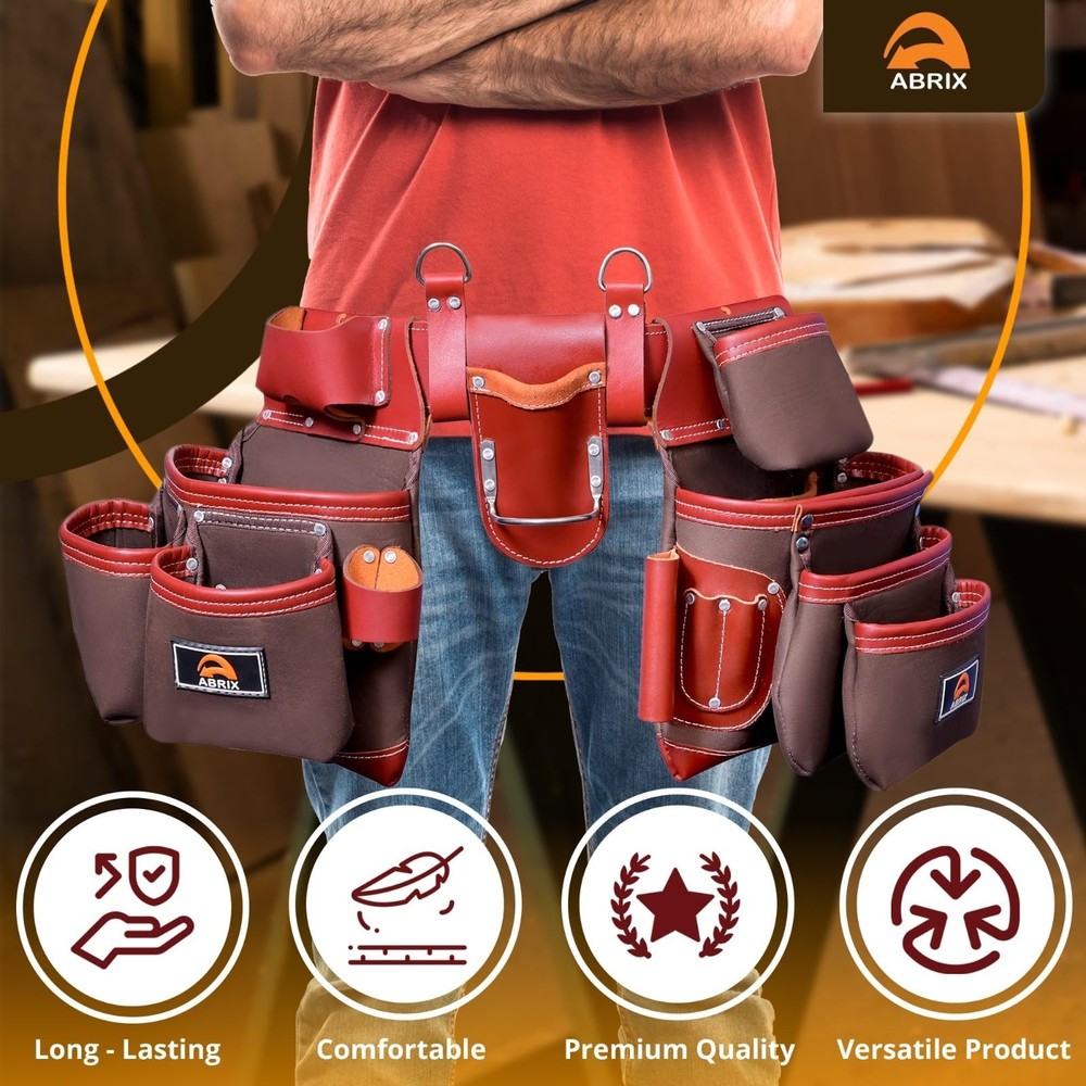 ABRIX Nylon Leather Tool Belts for Men Carpenter Tool Belt – Tool Pouch He