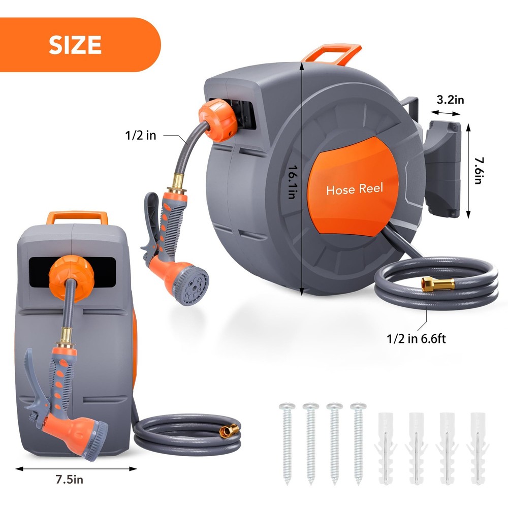 9-Function Sprayer Retractable 100ft Hose Reel 1/2in Wall Mount Auto Rewind