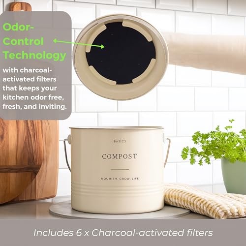 Kitchen Compost Bin – 1.3 Gallon Countertop Farmhouse Compost Container Cream