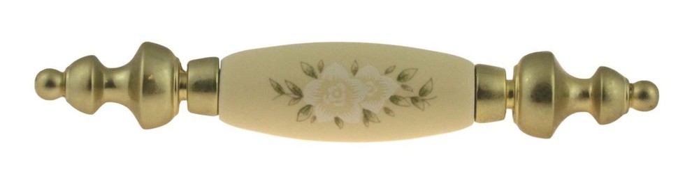 3" Ivory Floral Ceramic Pull Polished Brass
