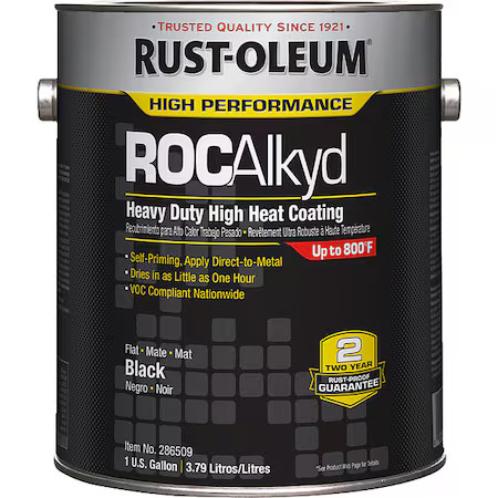 Rust-Oleum 286509 Heat Resistant Coating, Black, 24Hr