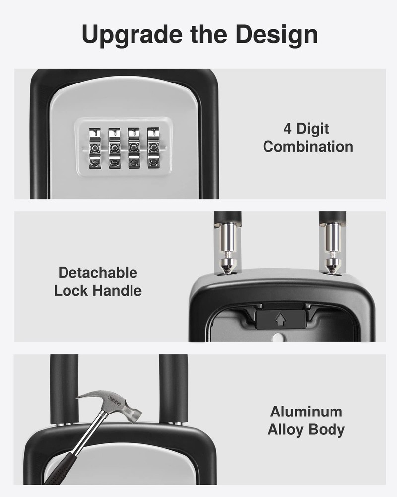 Key Lock Box, 4-Digit Combination Key Storage Lockbox, Portable Wall Mounted ...