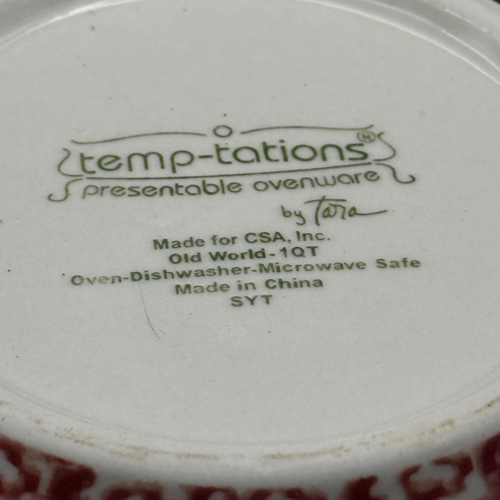Temp-Tations Old World 1.5,1 & .5 QT Nesting Ceramic Mixing Bowls Red Pattern
