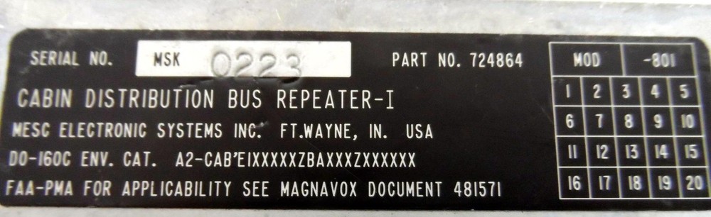 MESC ELECTRONICS SYSTEMS 724864 CABIN DISTRIBUTION BUS REPEATER 1
