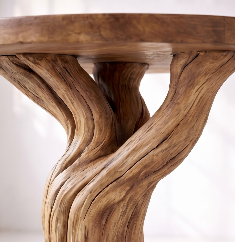 Wood Side Table Rustic Solid Wood Tree Root Base Round Top Handmade End Table