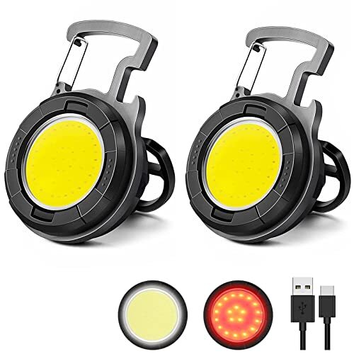 2 Pack Cob Small Keychain Work Light1000lumens Bright Rechargeable Keychain Mini
