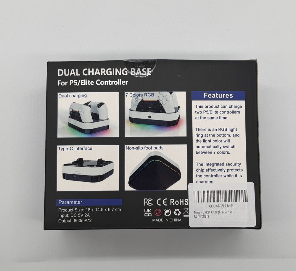 PS5 Dual Controller Charging Dock RGB Base Station USB C Open Box Tested