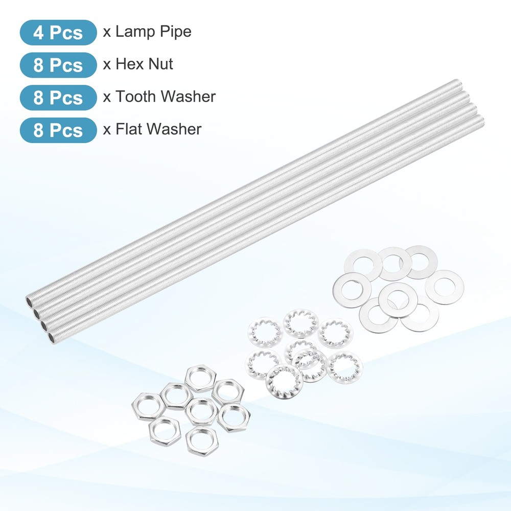 28Pcs 15.4" Lamp Pipe Kit with Nuts Washers 1/8IP Thread Fasteners Assortment