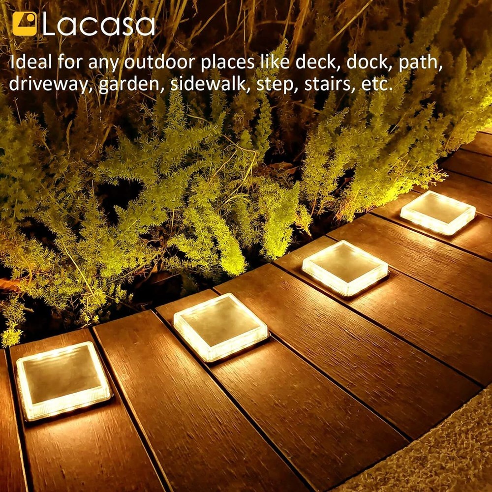 Solar Step Lights, 4-Pack 50LM 3000K Warm White LED Deck Square,