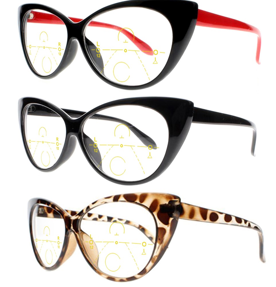 Multifocal Progressive Add Cat Eye Reading Glass +25+100 +150 +400 Customized