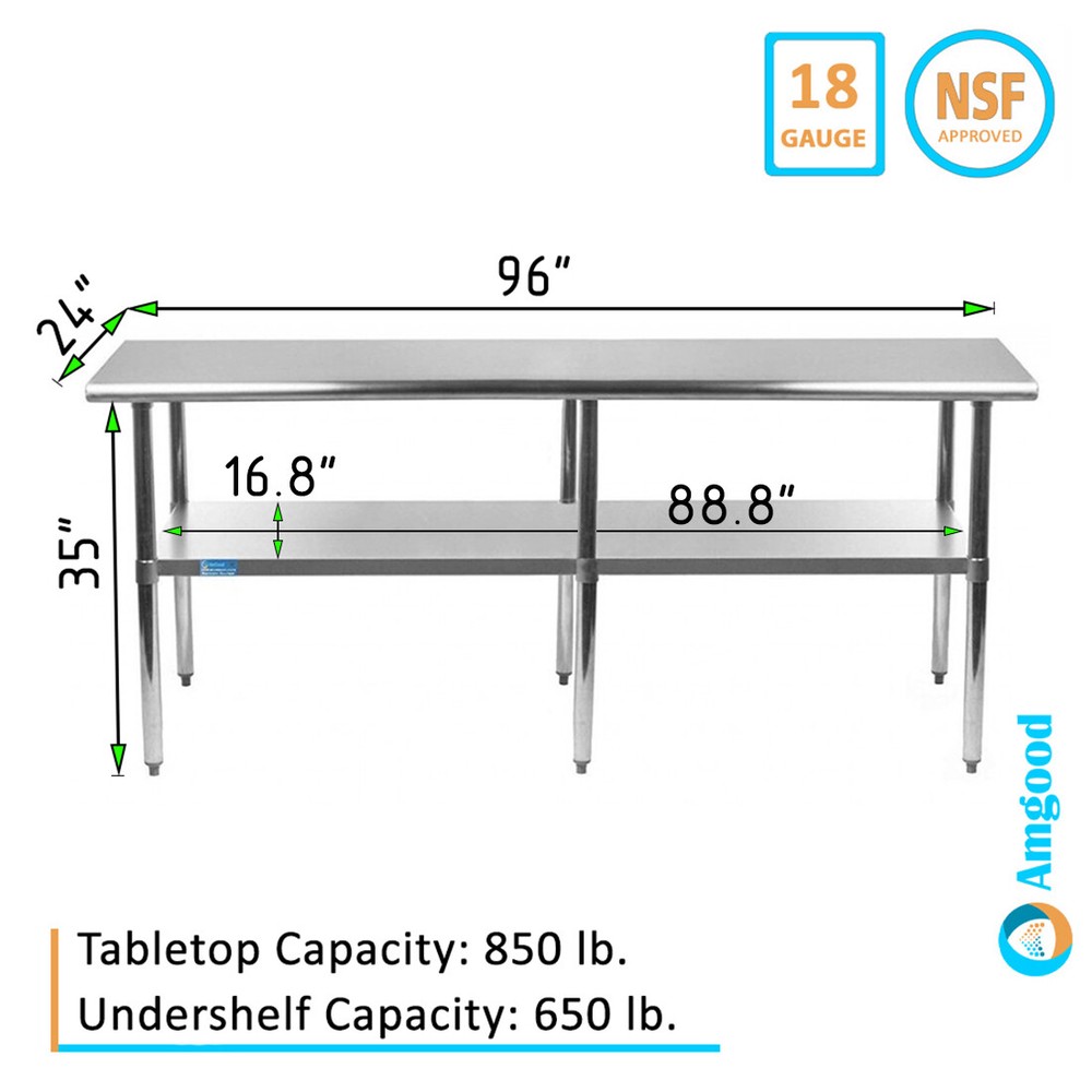 24" X 96" Stainless Steel Work Table With Galvanized Undershelf
