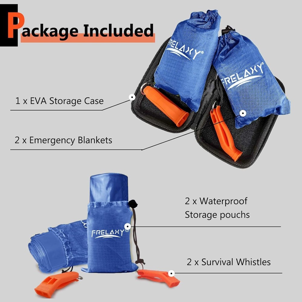 Frelaxy Emergency Blanket 2-Pack/4-Pack, Extra-Thick Full, Blue - 2 Pack
