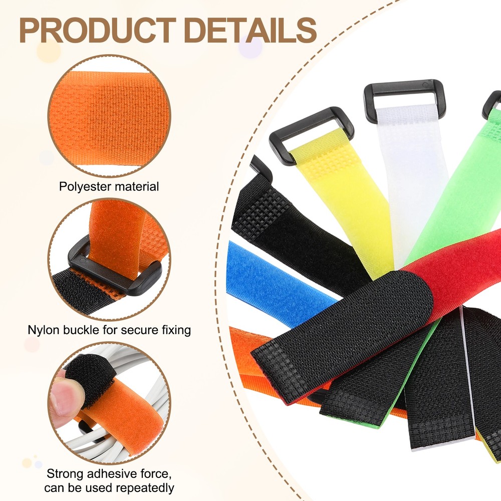 10pcs Reusable Cinch Straps 0.8"x16" Hook and Loop Cable Securing Straps, Orange