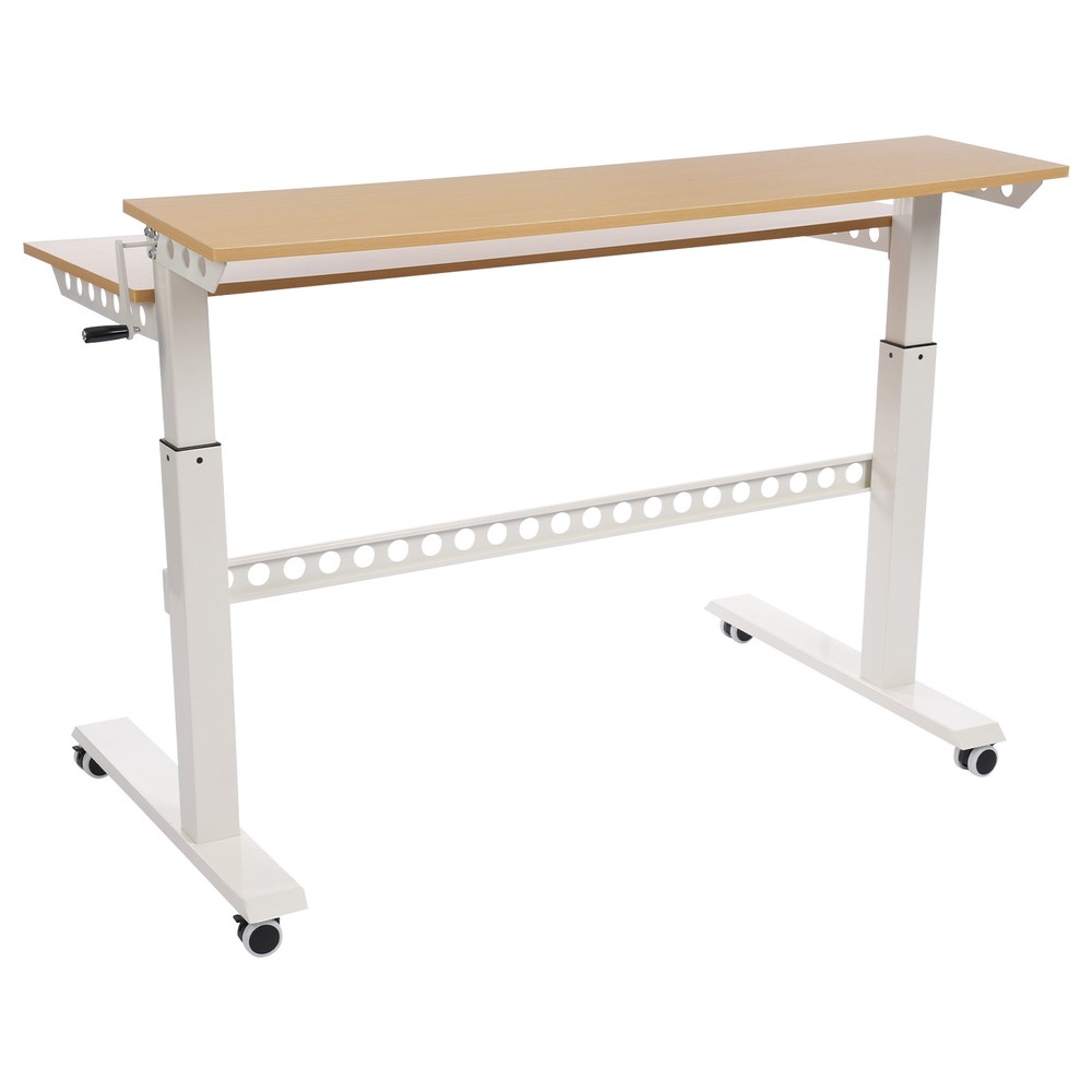 2-tier Standing Desk Adjustable Rolling Compiter Desk With Crank Handle