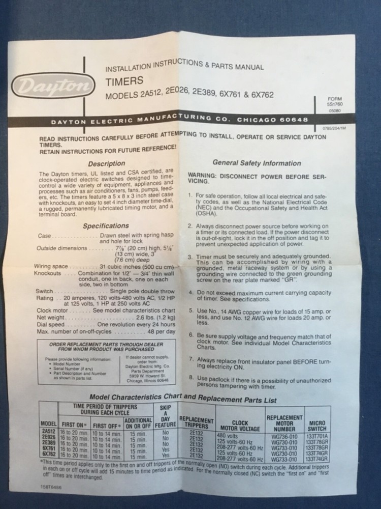 Dayton 24 hour time switch 2A512 New old stock