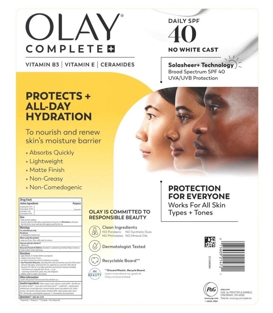 Olay Complete+ Moisturizer with SPF 40 Sensitive, 6 fl oz, 2-pack