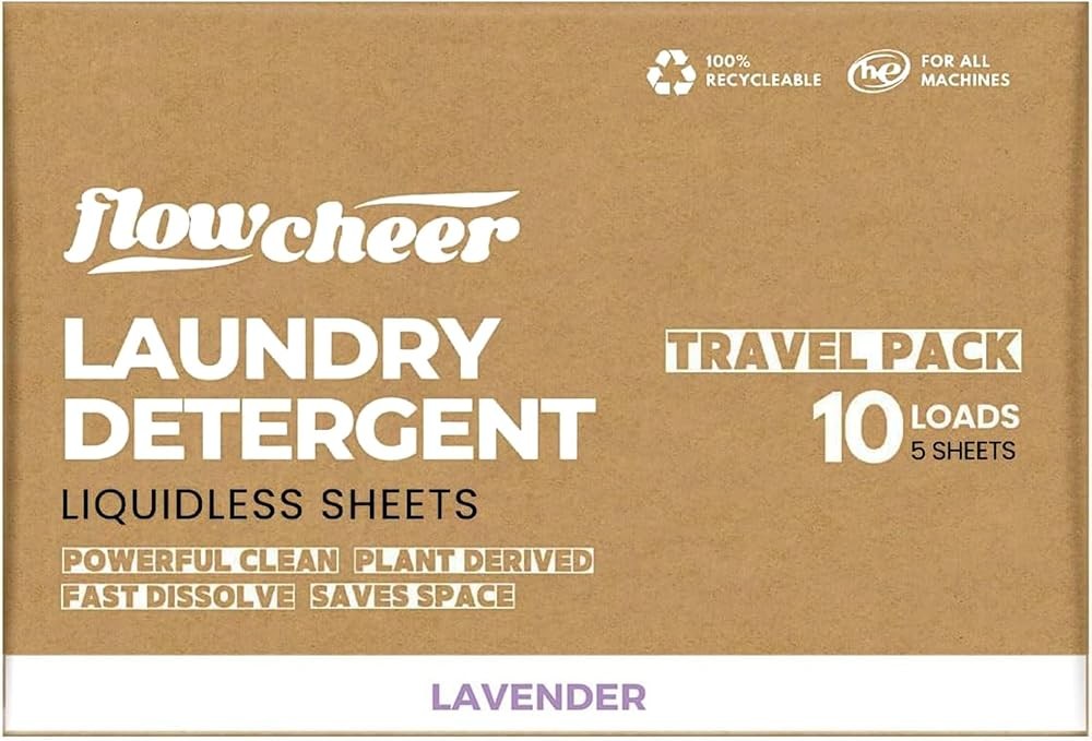 FlowCheer Laundry Deternt Sheets 10 Loads, Fragrance Free, Plastic-Free,