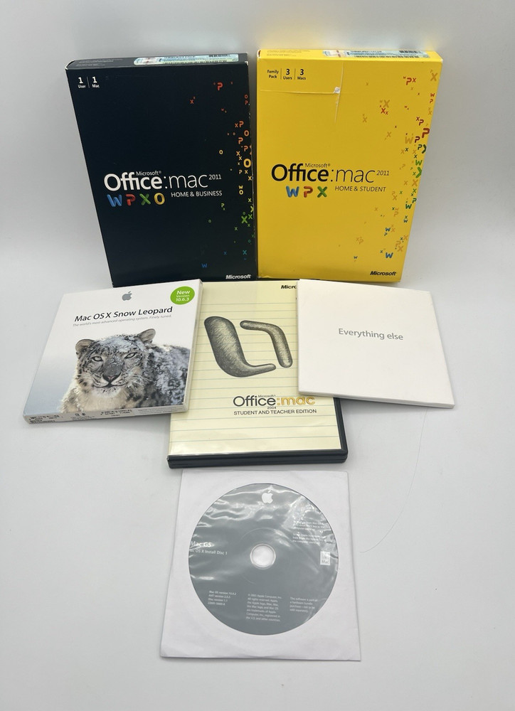 Apple iMac Software Lot Microsoft Office 2011 & 2004 Mac Snow Leopard OS X Insta