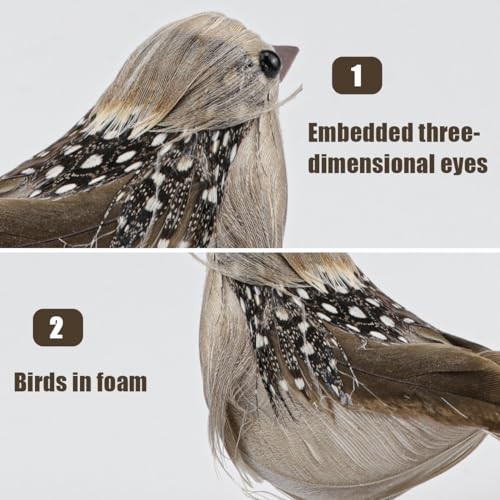 3 Pcs Artificial Sparrow Birds with Clip, Multi-colored, Solid Color, Chrome