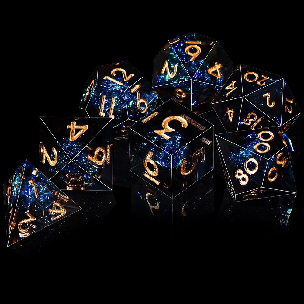7-Die DND Dice Set Handmade Sharp Edge Polyhedral Dice for Dungeons and Drago...