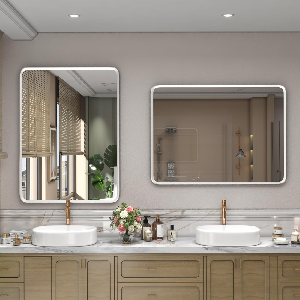 24x32 Silver Bathroom Mirror, Silver Vanity Mirror for Wall, Rounded Rectangl...