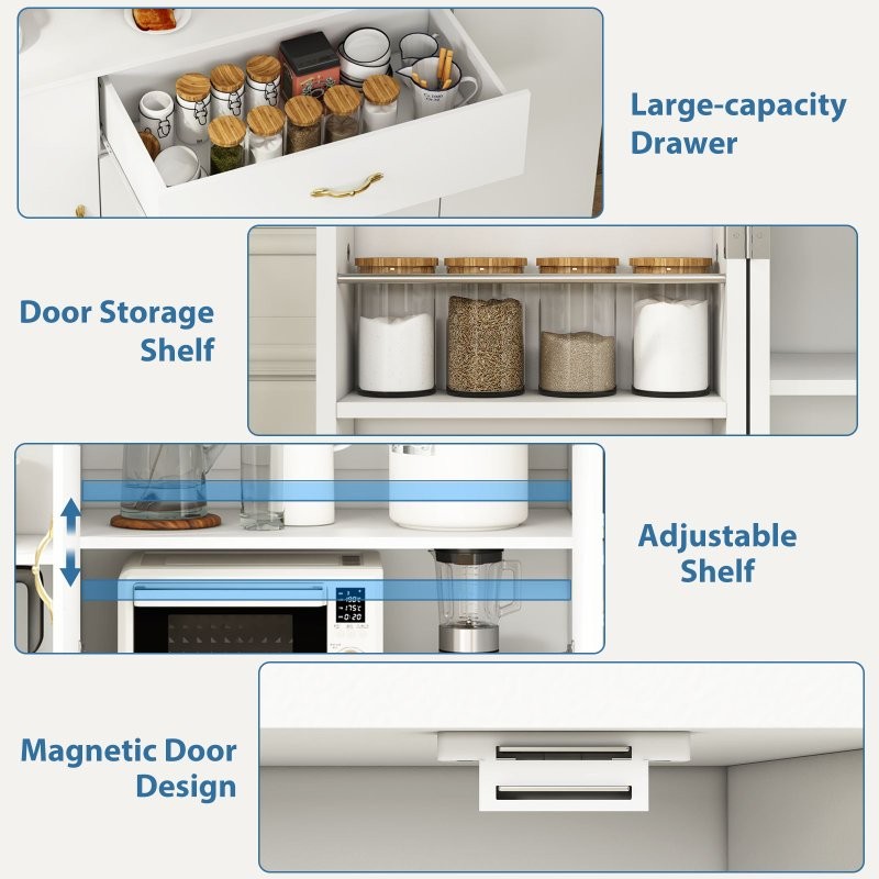 55" Sideboard Buffet Cabinet Coffee Bar W/ Storage 1 Drawer+4 Doors for Kitchen