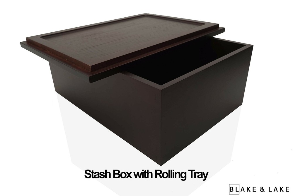 Wood Stash Box with Rolling Tray - Large Wood Keepsake Box with Removeable Lid